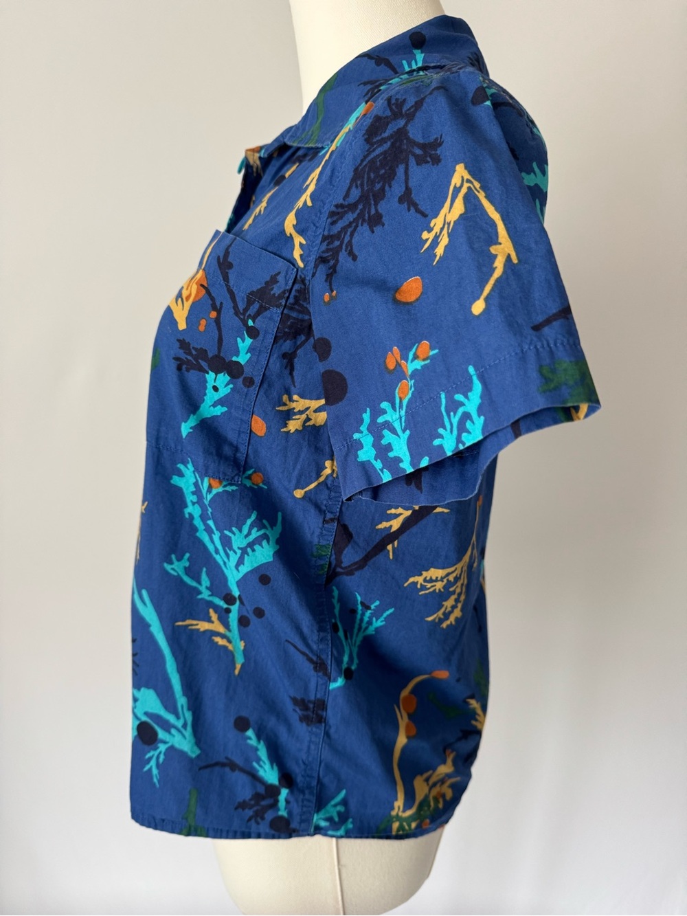 Topo Designs Camp Shirt Blue Kelp Seaweed Print Short Sleeve Button Up XS - Picture 2 of 4